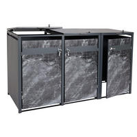 MÜLLTONNENBOX 3er 117x200x80cm Anthrazit Marmor-Optik dunkel - Creme, Metall (200/117/80cm) - PROREGAL
