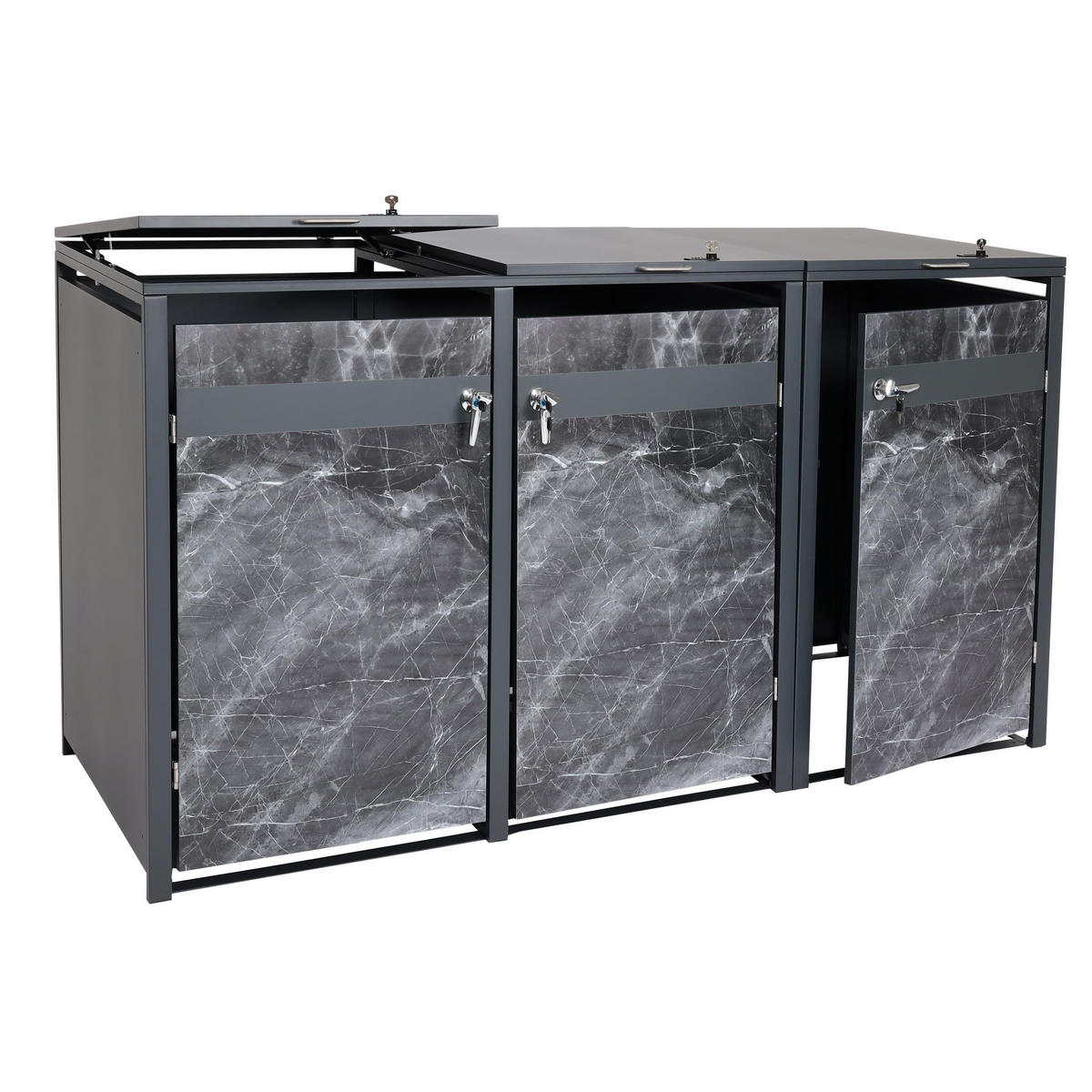 MÜLLTONNENBOX 3er 117x200x80cm Anthrazit Marmor-Optik dunkel - Creme, Metall (200/117/80cm) - PROREGAL