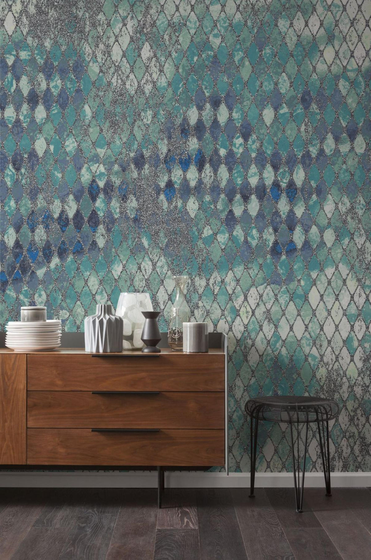 FOTOTAPETE Harlekin 400 x 250 cm - Blau, Papier (400/250cm) - Sanders & Sanders