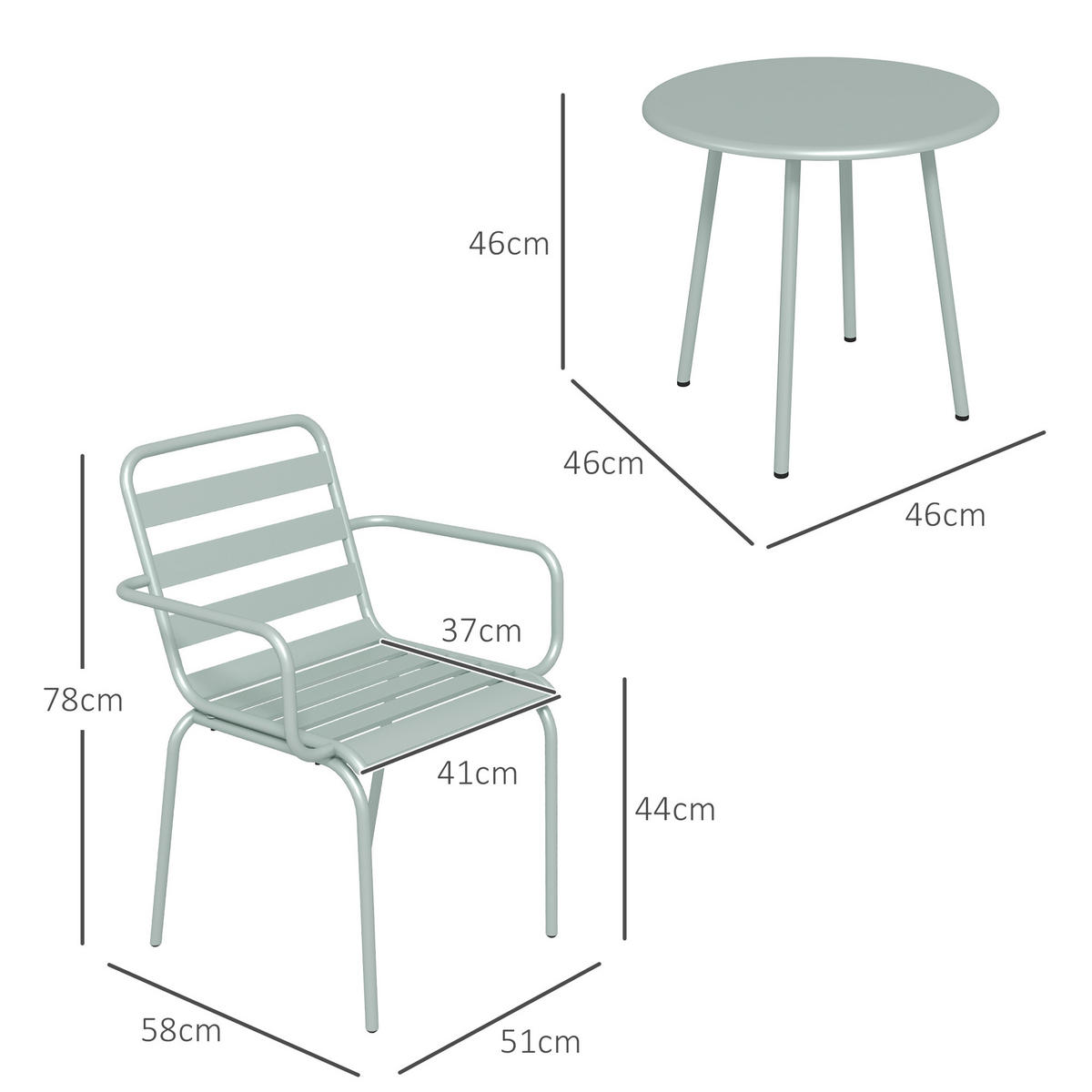 GARTENMÖBEL Set, Stahl, Grün - Grün, Metall - Outsunny