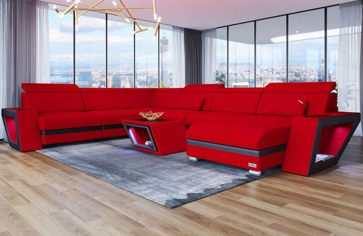 WOHNLANDSCHAFT Catania Rot Schwarz Mikrofaserstoff - Rot, Kunststoff (349/89/264cm)