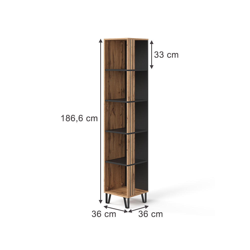 BÜCHERREGAL Amber Eiche Wotan 36 x 186.6 cm - Eiche Wotan, Holzwerkstoff (36/186.6/36cm) - Vicco