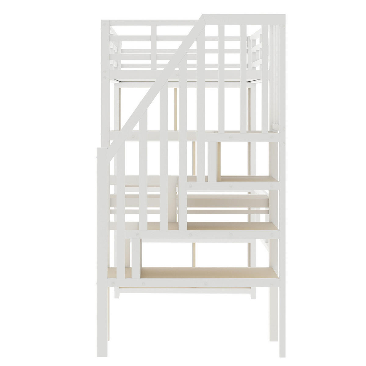 HOCHBETT 90/200 cm Weiß mit Schreibtisch, Stauraumtreppe und LED-Beleuchtung - Weiß, Metall (90/200cm) - Flora Grace