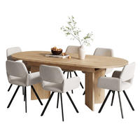 ESSGRUPPE 1+6 Ausziehbarer Tisch Eiche 120-160cm & 6 beige Drehstühle - Eichefarben, Holzwerkstoff (160/75.5/80cm) - Urban Meuble