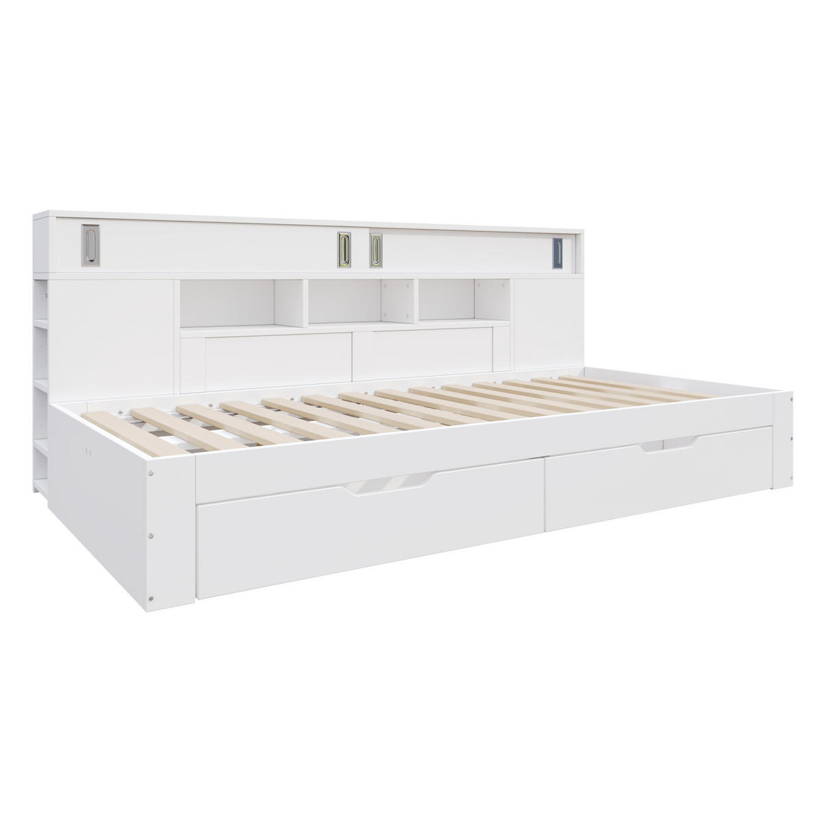 DETSKÁ posteľ 140/190 cm biela z MDF s úložnými zásuvkami policami a skriňou - biela, kompozitné drevo (140/190cm) - OKWISH