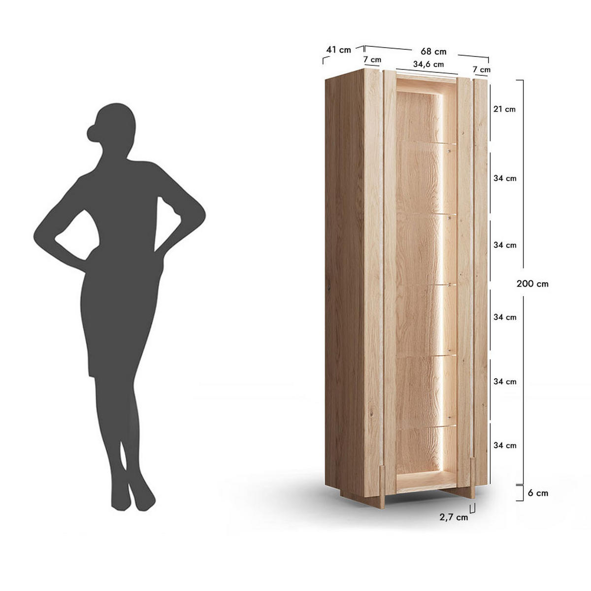 WOHNWAND Travertino 3-tlg Wildeiche Gebleicht 350 / 63 / 206cm mit Travertin Naturstein - Wildeiche/Eiche Bianco, Holz (350/206/63cm) - Feldmann-Wohnen