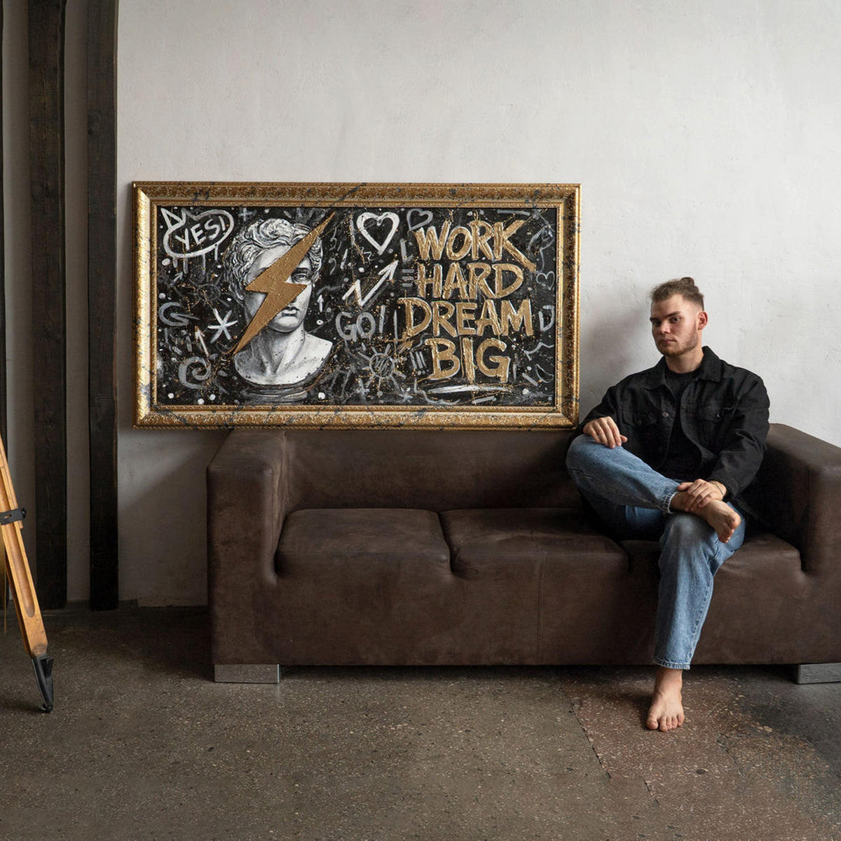 GEMÄLDE Kunst der Motivation Schattenfugenrahmen Gold 160x80 cm - Goldfarben, Holz (160/80cm) - YS-art gallery