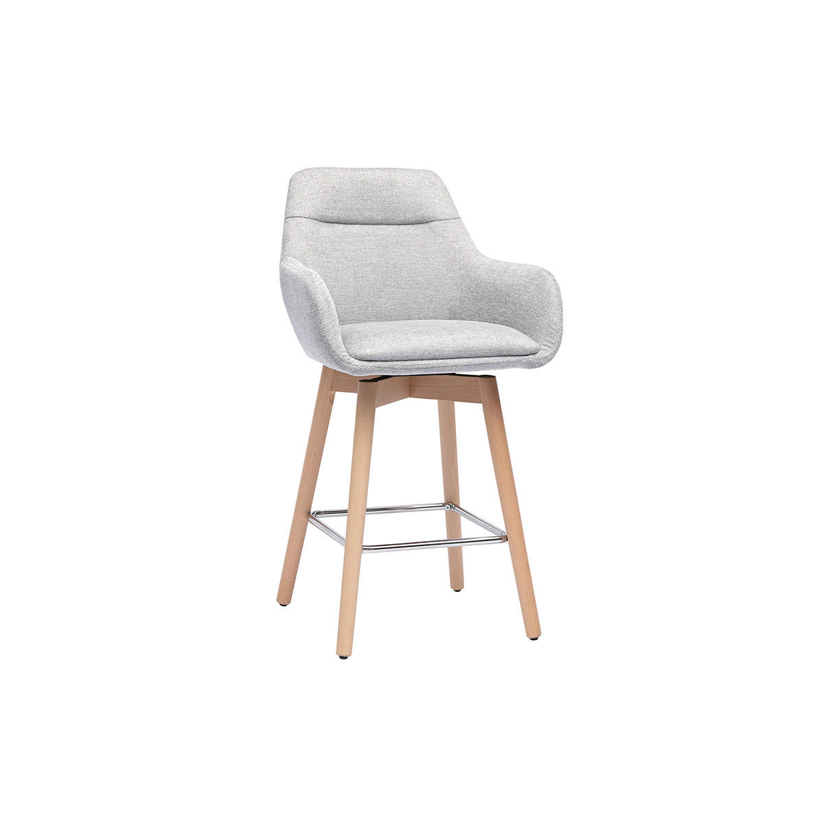 SKANDINAVISCHE Barhocker mit 360° drehbarem Sitz in hellgrauem Samt-Effekt Stoff und hellem Holz H65 cm (2er-Set) ALESS - Grau, Textil (54/94/53cm) - Miliboo