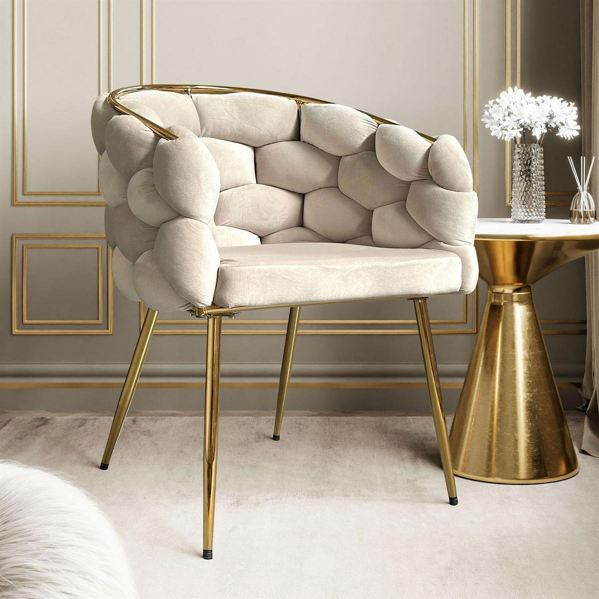 ARMLEHNENSTUHL BLOSSOM - Beige/Goldfarben, Textil (65/80/58cm) - Lookway