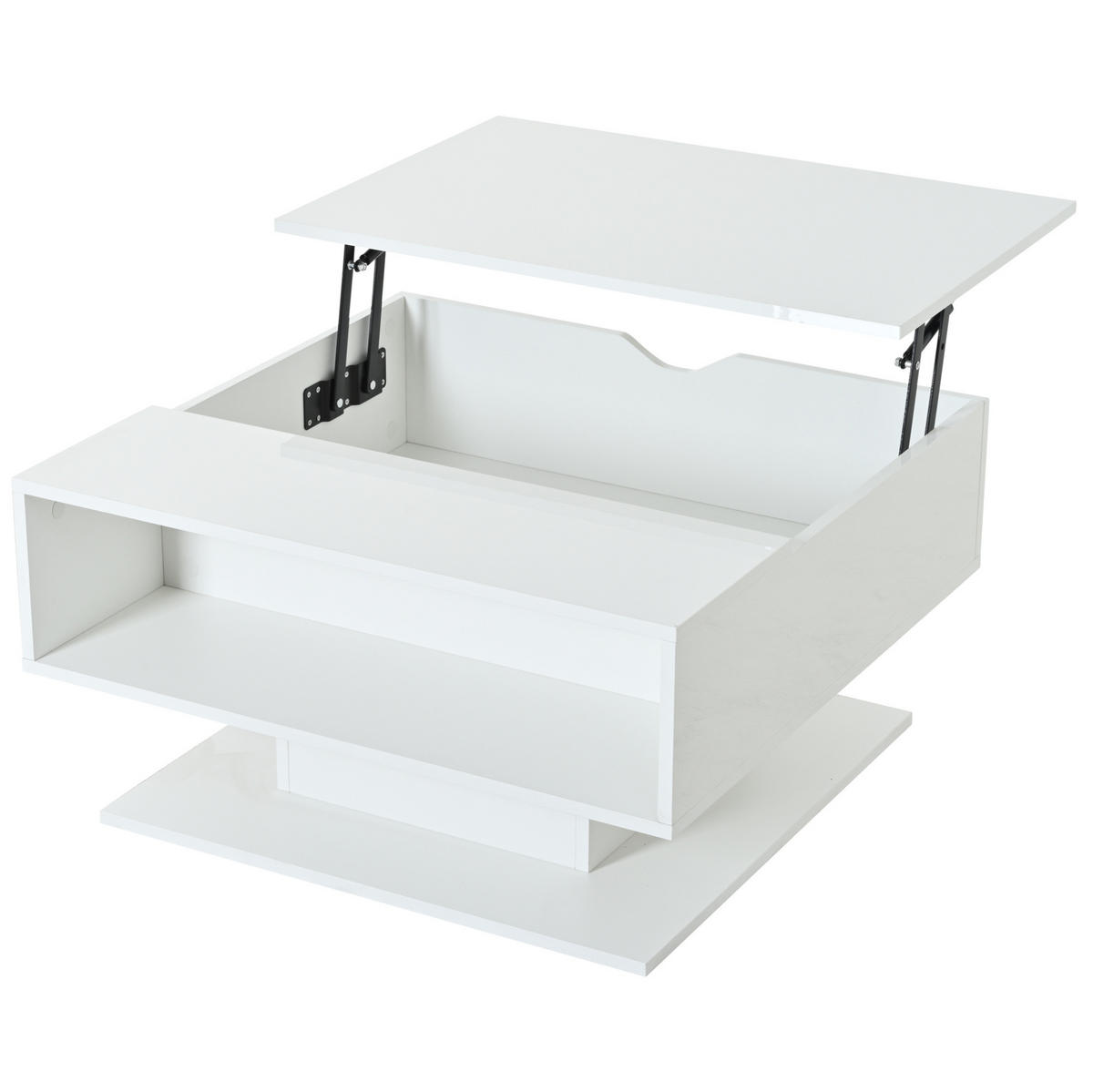 COUCHTISCH höhenverstellbar 80 x 75 x 40 cm Hochglanz Weiß mit Stauraum - Weiß, Holzwerkstoff (80/75/40cm) - Meubliv