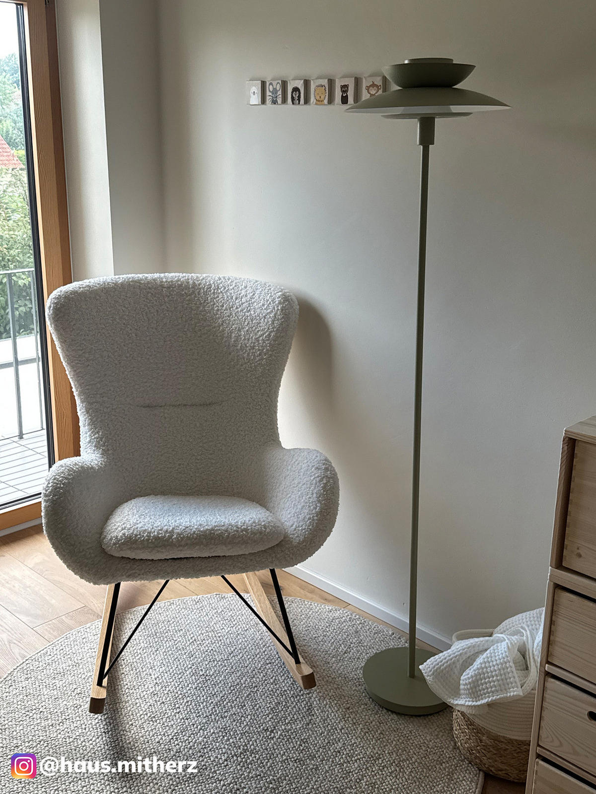 SCHAUKELSTUHL - Teddystoff - Hellbraun/Weiß, Holz/Textil (76/103/100cm) - home24