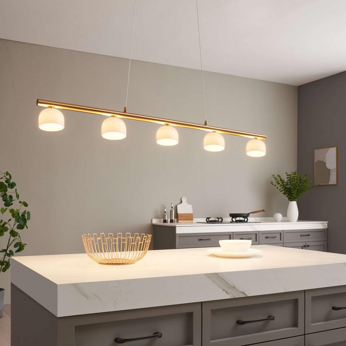 HÄNGELEUCHTE Nysséa, Messing und Weiß, 111cm - Messingfarben, Glas (150/9/10cm) - KOSILUM