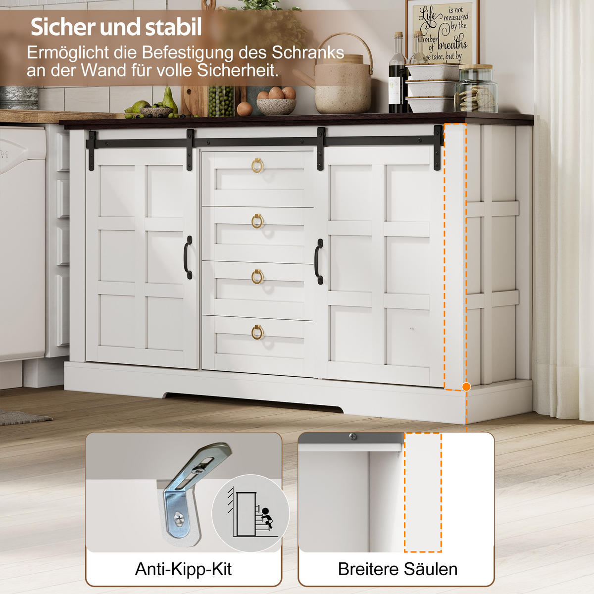 SIDEBOARD 150/40/85 cm Weiß aus MDF mit Schiebetüren - Weiß, Holzwerkstoff (150/85/40cm) - OKWISH
