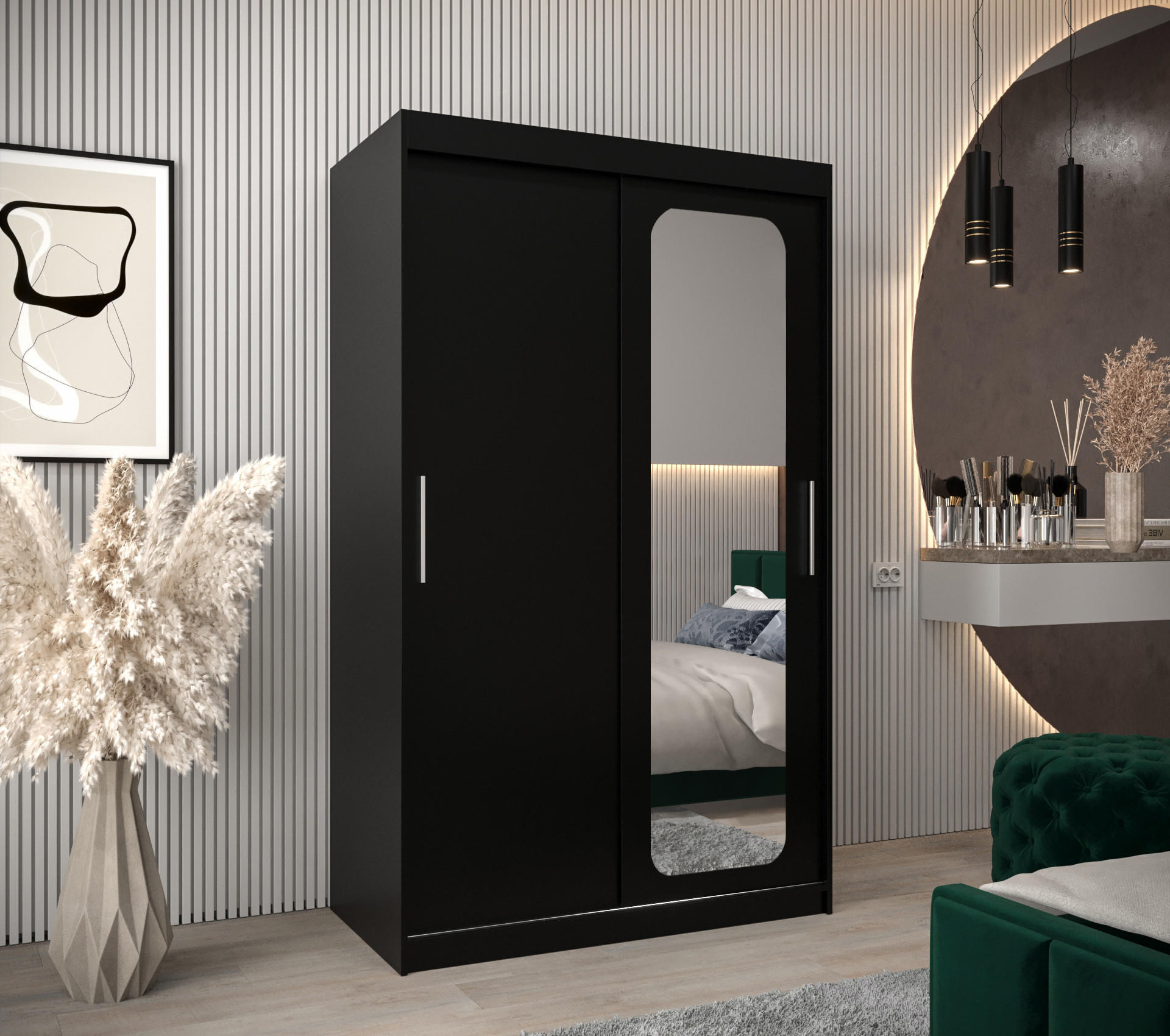 SCHWEBETÜRENSCHRANK 200/120/62 2-türig - Silberfarben/Schwarz, Holz/Kunststoff (120/200/62cm) - MÖBEL KRYSPOL