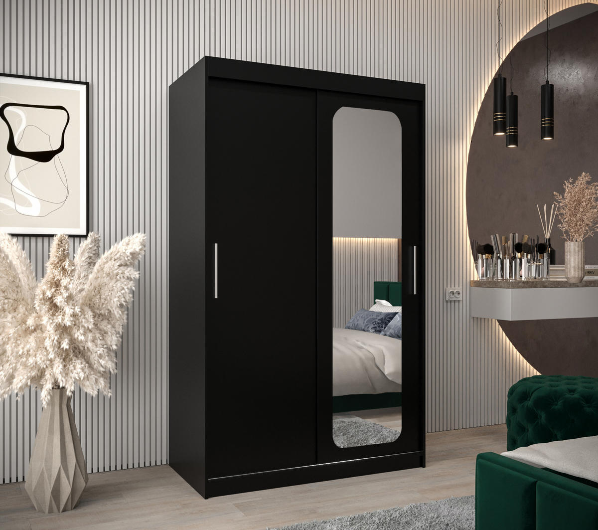 SCHWEBETÜRENSCHRANK 200/120/62 2-türig - Silberfarben/Schwarz, Holz/Kunststoff (120/200/62cm) - MÖBEL KRYSPOL
