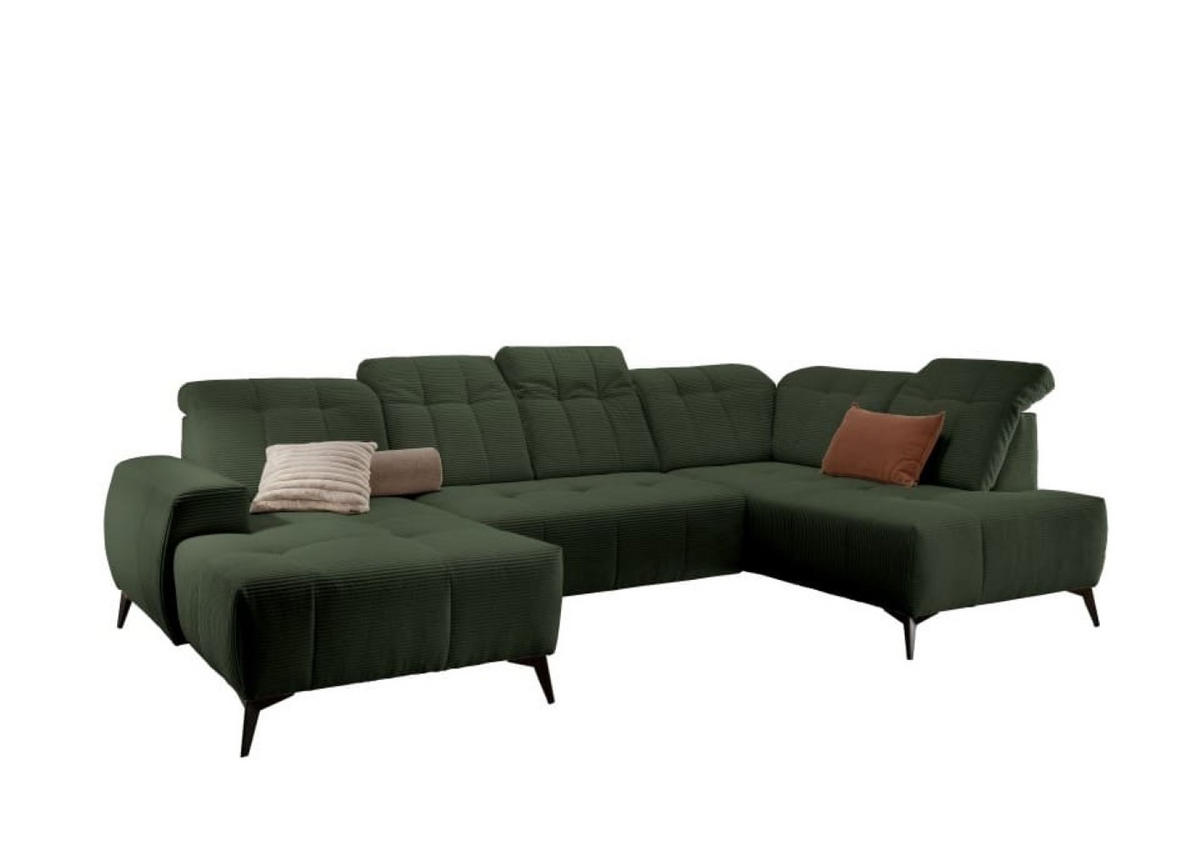 WOHNLANDSCHAFT mit elektrisch verstellbare Relaxfunktion, Cord-Stoff - Schwarz/Grün, Textil/Metall (200/104/337cm) - myHomelando