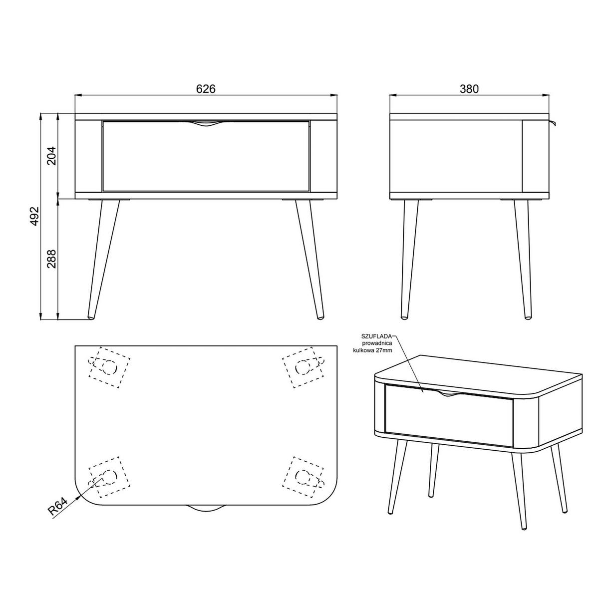 NACHTTISCH Oval Beige 63 cm - Beige/Goldfarben, Holzwerkstoff/Metall (62.6/49.2/38cm) - Selsey
