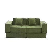 2-SITZER-SOFA aus Chenille 162x78x66 cm Grün mit 2 Kissen, Seitentaschen und modularem Design - Grün, Textil (162/66/78cm) - Modfu