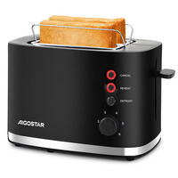 TOASTER 2 Scheiben 800W Brötchenaufsatz 6 Stufen Schwarz - Schwarz, Metall (29.5/17.8/17.7cm) - Kaket