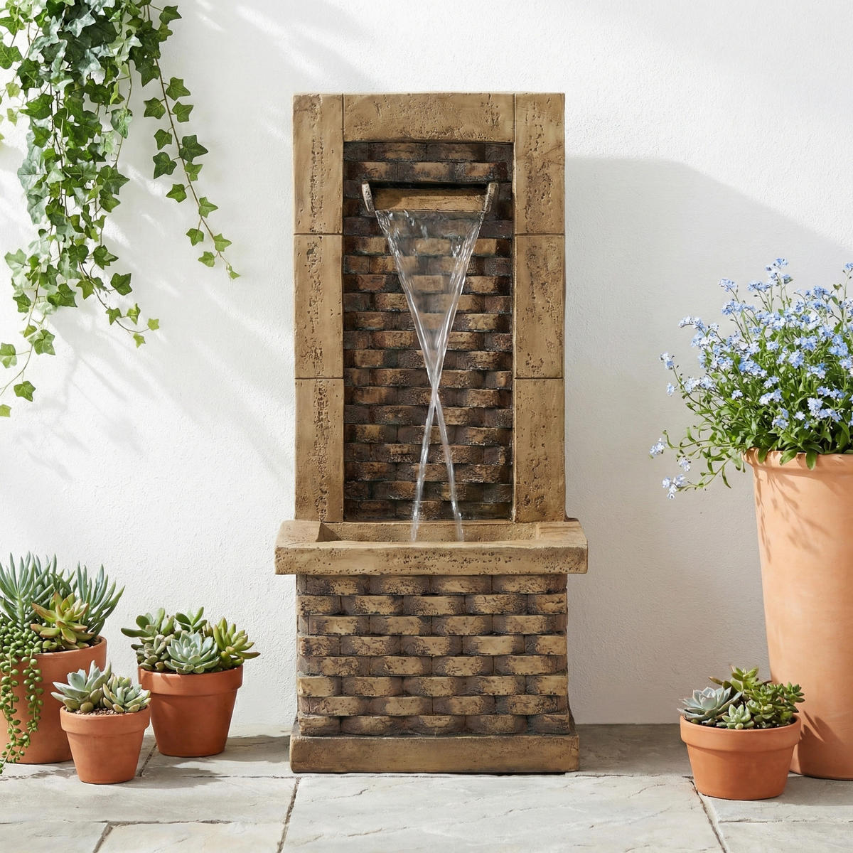 GARTENBRUNNEN Antik 230V Wasserfall Standbrunnen Quadratisch - Braun, Naturmaterialien (37/31.5/89cm) - FLIEKS