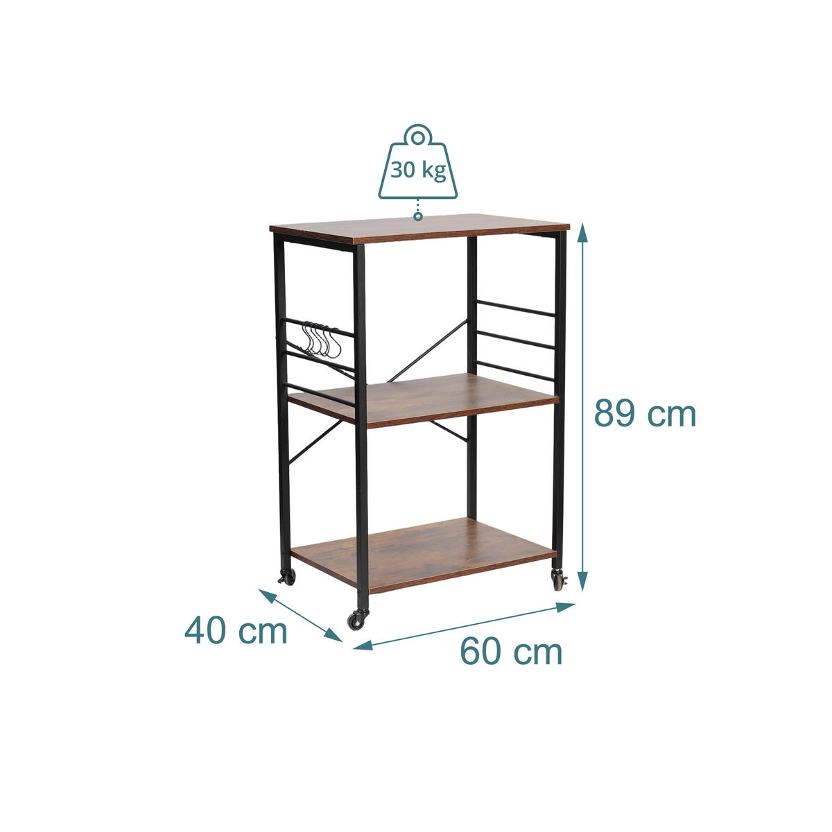 VOZIČEK za postrežbo - večbarvno, kovina/leseni material (60/89/40cm) - Relaxdays