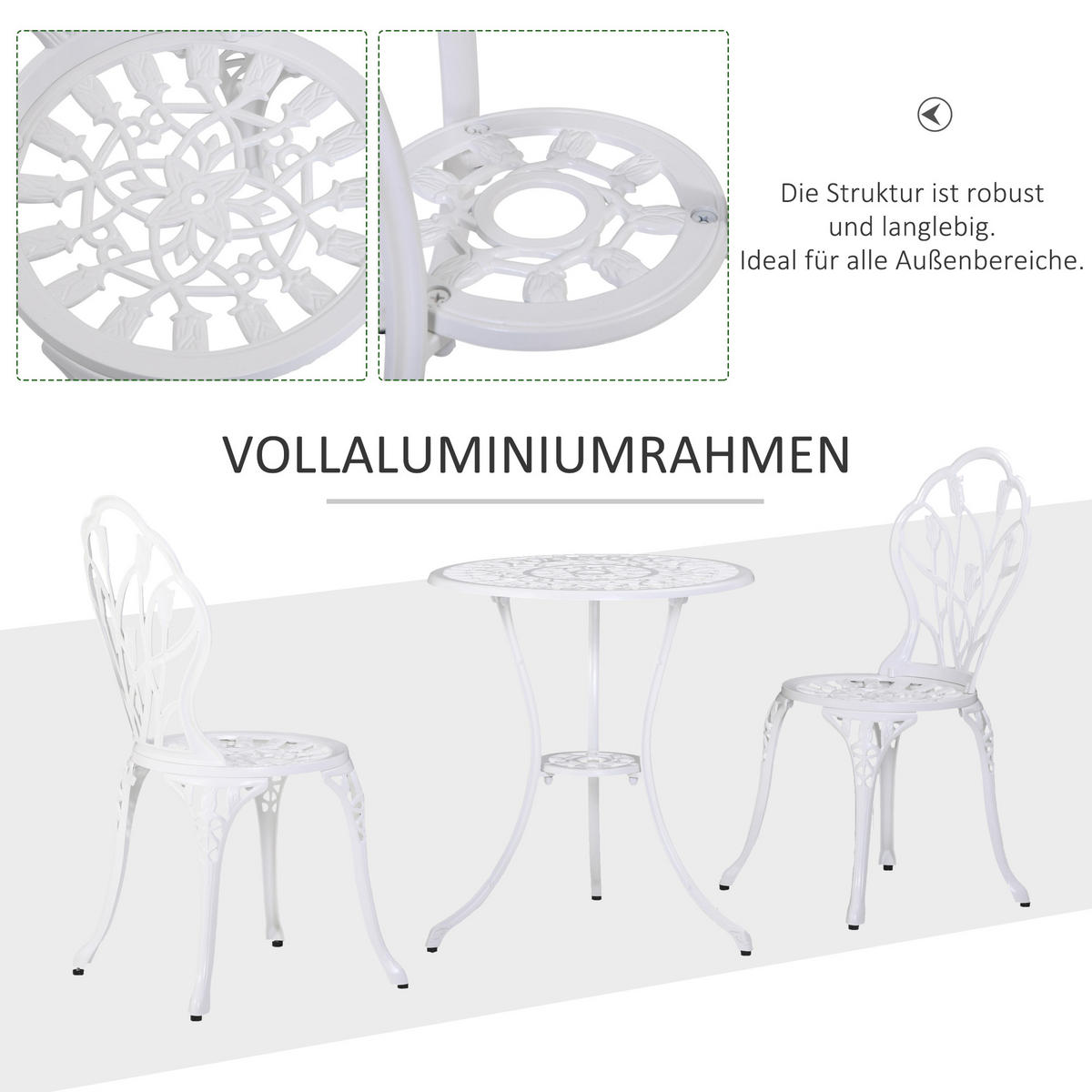 GARTENMÖBEL Set, Aluminium, Weiß - Weiß, Metall - Outsunny