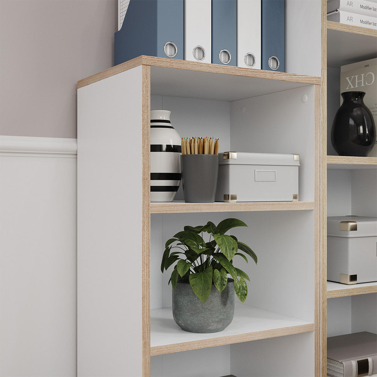 BÜCHERREGAL Tetrix Weiß 40 x 100 cm mit 4 Fächern - Beige/Weiß, Holzwerkstoff (40/100/30cm) - Vicco