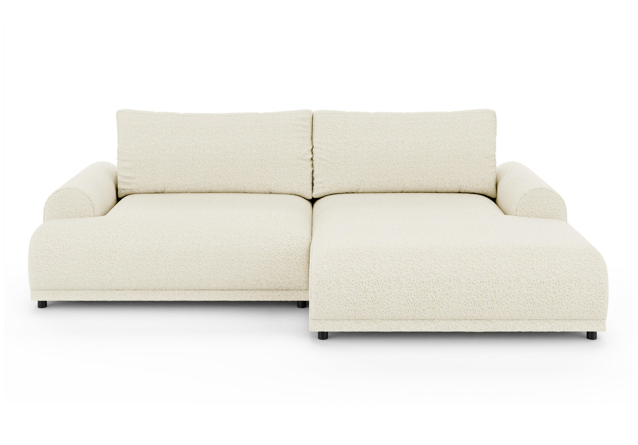 ECKSOFA m.Schlaffunktion, Bettkasten, extrabreite Ottomane rechts, abgerundete Armlehnen, B240/T145/H81 cm, Bezug Bouclé-Charakter Beige Creme / 21027 - Beige/Creme, Kunststoff/Textil (240/145cm) - luma-home