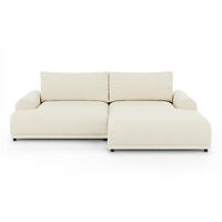 ECKSOFA m.Schlaffunktion, Bettkasten, extrabreite Ottomane rechts, abgerundete Armlehnen, B240/T145/H81 cm, Bezug Bouclé-Charakter Beige Creme / 21027 - Beige/Creme, Kunststoff/Textil (240/145cm) - luma-home