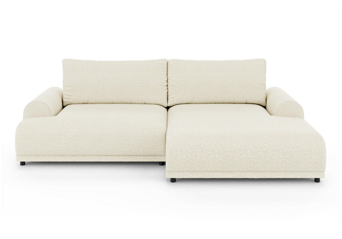 ECKSOFA m.Schlaffunktion, Bettkasten, extrabreite Ottomane rechts, abgerundete Armlehnen, B240/T145/H81 cm, Bezug Bouclé-Charakter Beige Creme / 21027 - Beige/Creme, Kunststoff/Textil (240/145cm) - luma-home