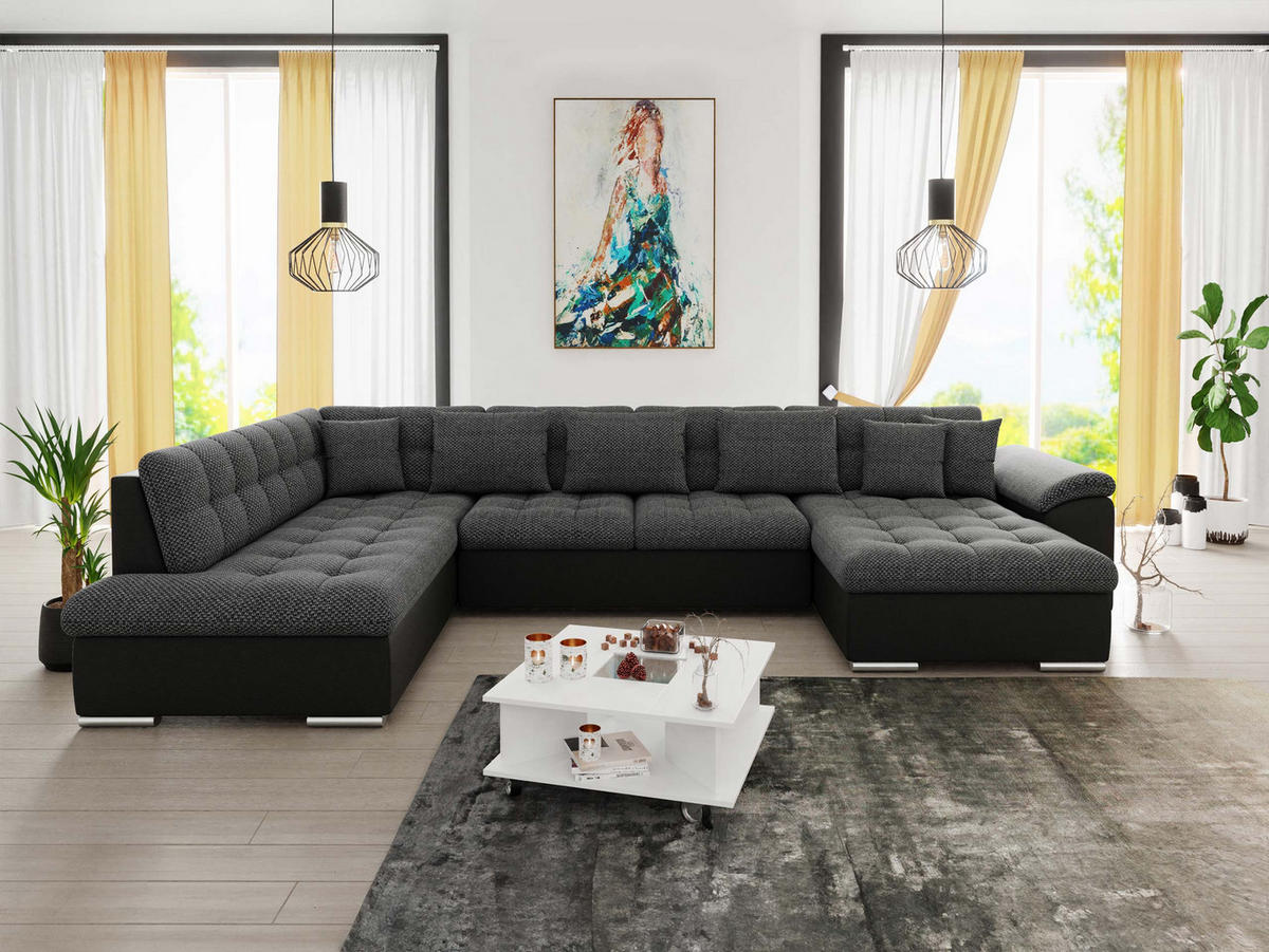 WOHNLANDSCHAFT Niko Bis, Seite: Rechts - Dunkelgrau, Holz/Textil (348/76/205cm) - MIRJAN24