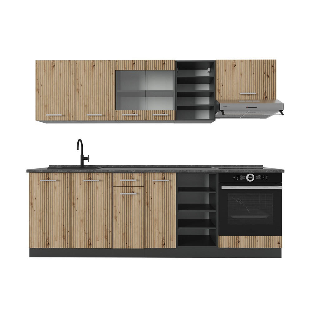KUHINJSKI BLOK R-Line Hrast Artisan/Antracit 240 cm bez radne ploče - hrast Artisan/antracit, drvni materijal (240/206.8/46cm) - Vicco
