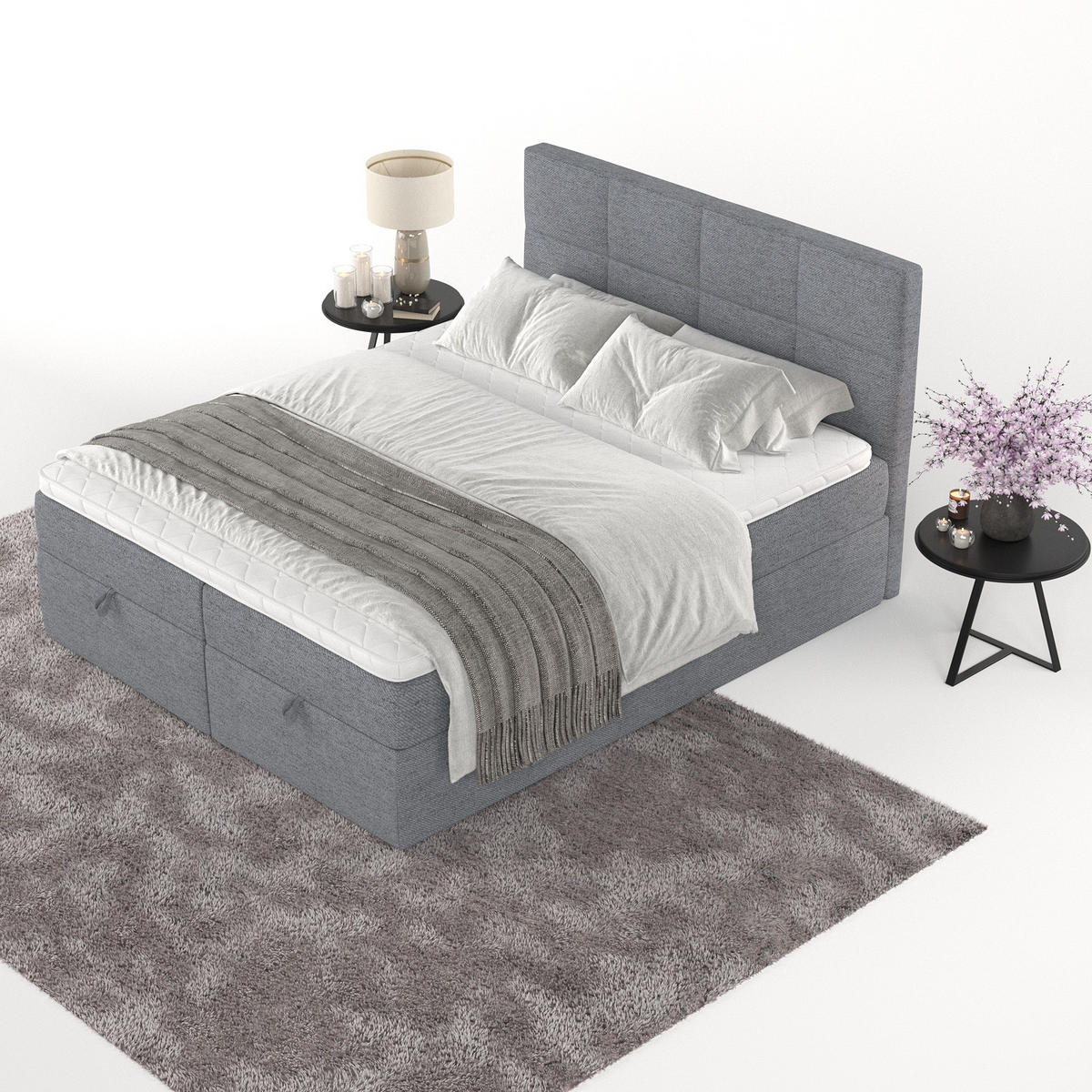 BOXBETT Velto 180/200 cm Grau im Neve Stoff - Schwarz/Grau, Holz/Holzwerkstoff (180/200cm) - AltaBeds