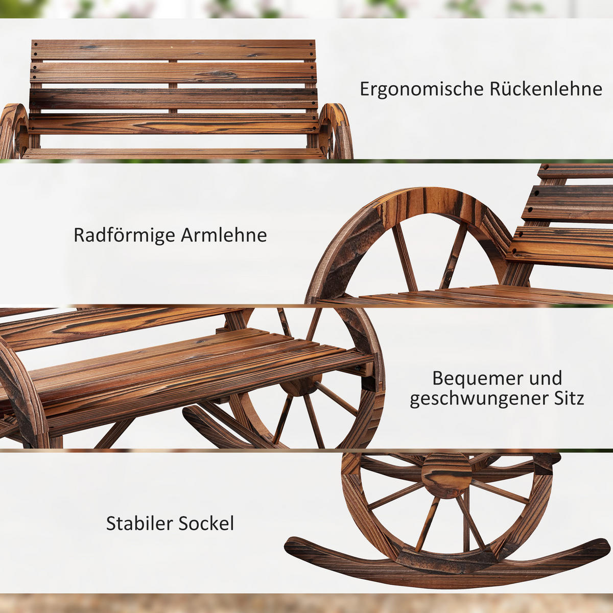 SCHAUKELBANK aus Holz, mit Armlehne, 2 Sitzer, für Garten, Balkon, Verkohlt - Dunkelbraun, Holz (88/74/105cm) - Outsunny