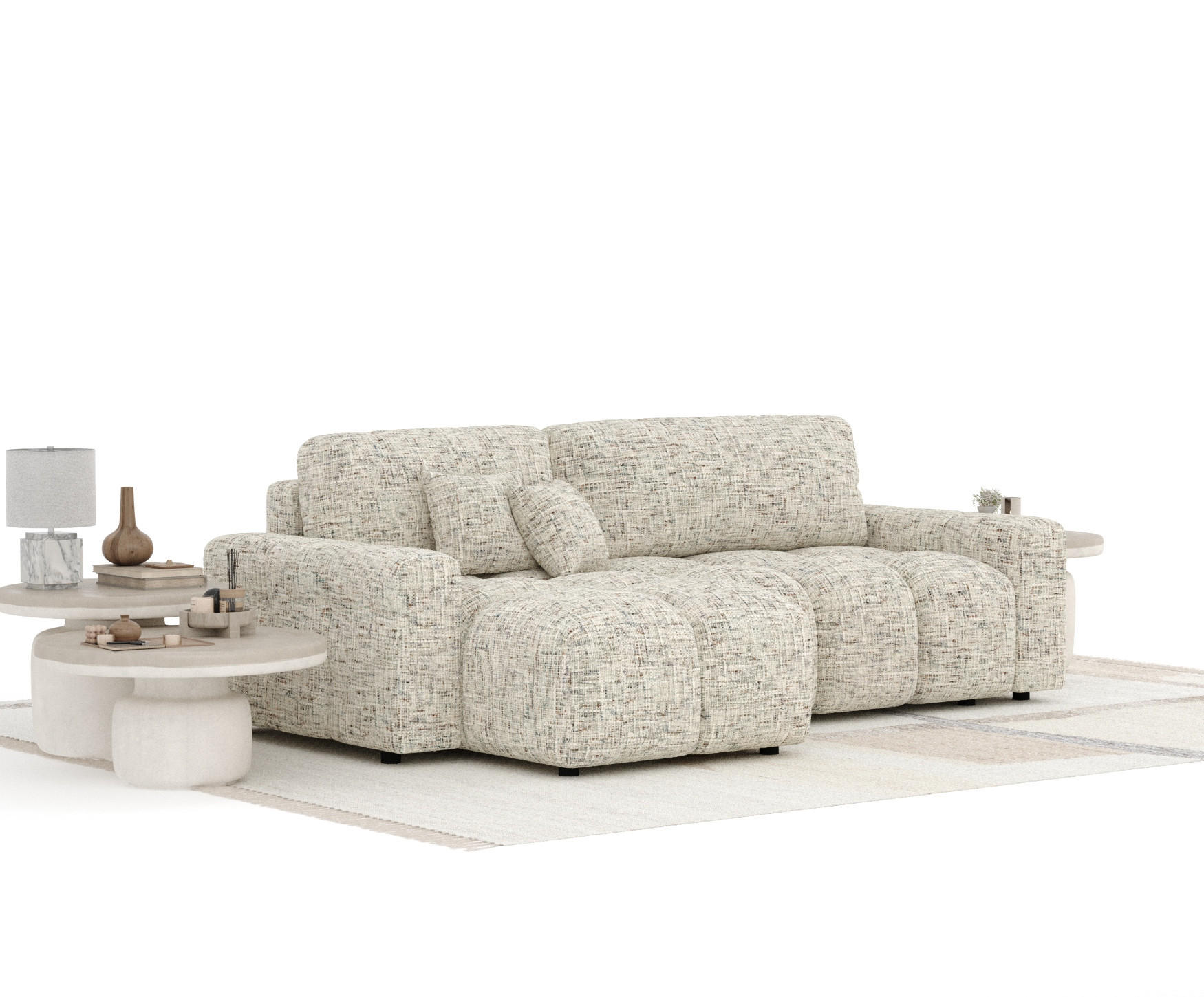 ECKSOFA MIT SCHLAFFUNKTION Ucci Beige Webstoff - Beige/Schwarz, Holz/Holzwerkstoff (233/142cm) - Maison de Reve