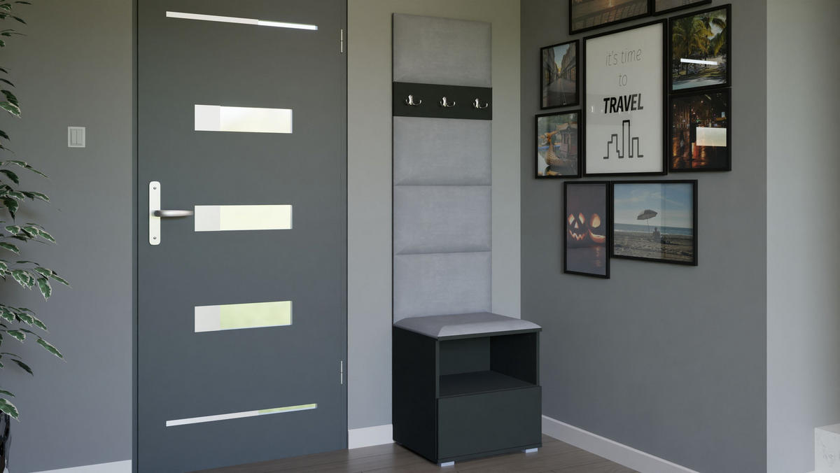 GARDEROBEN-SET Nela IV mit gepolsterten Paneelen 50/187/40 - Silberfarben/Graphitfarben, Holzwerkstoff/Kunststoff (50/187/40cm)