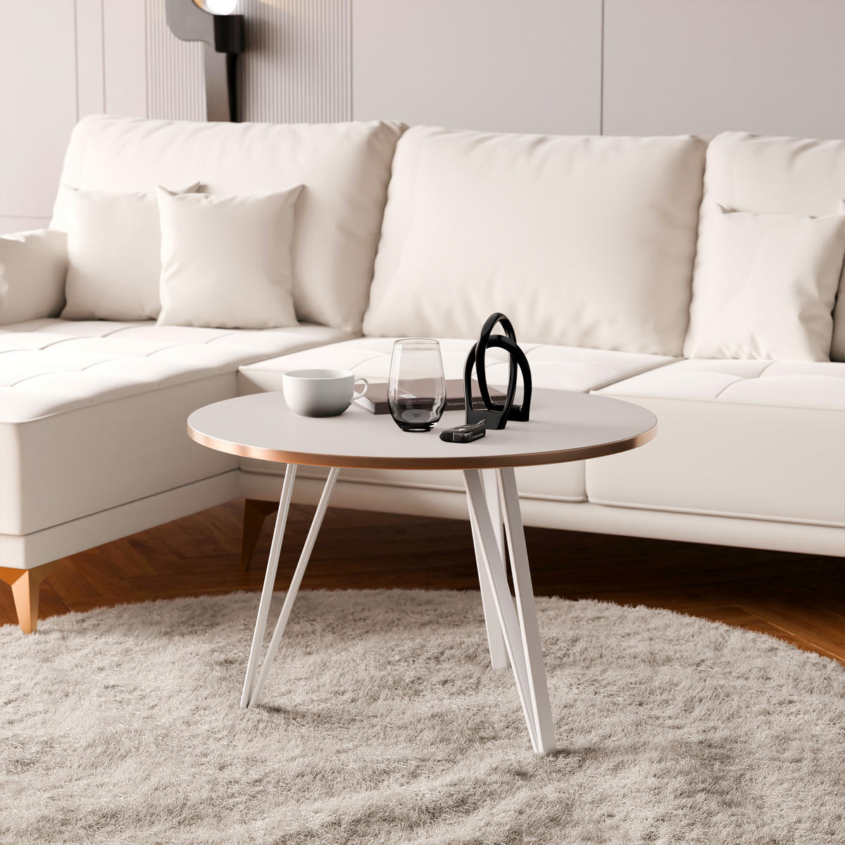 COUCHTISCH RIO mit goldener Kante – weiß - Weiß, Holzwerkstoff (67/67/45cm) - Idohome