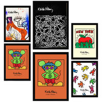 POSTER Set Mit 6 Ikonische Keith Haring Pop Art A3 & A4 Schwarzer Rahmen - Schwarz, Papier (29/3cm) - Nacnic