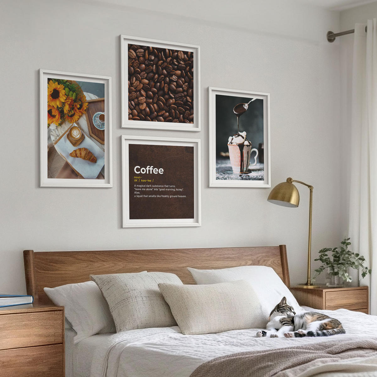 WANDBILDER 4er-Set - 50x50 cm & 40x60 cm Weißer Rahmen - Italienische Frühstückskaffeebohnen - Weiß, Kunststoff (50/50cm) - ArtPrintCave