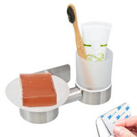 WANDHALTER PIAZZA TAPE mit Zahnputzbecher und Seifenschale, aus Glas und Edelstahl - Edelstahlfarben, Metall (20/10/13cm) - bremermann