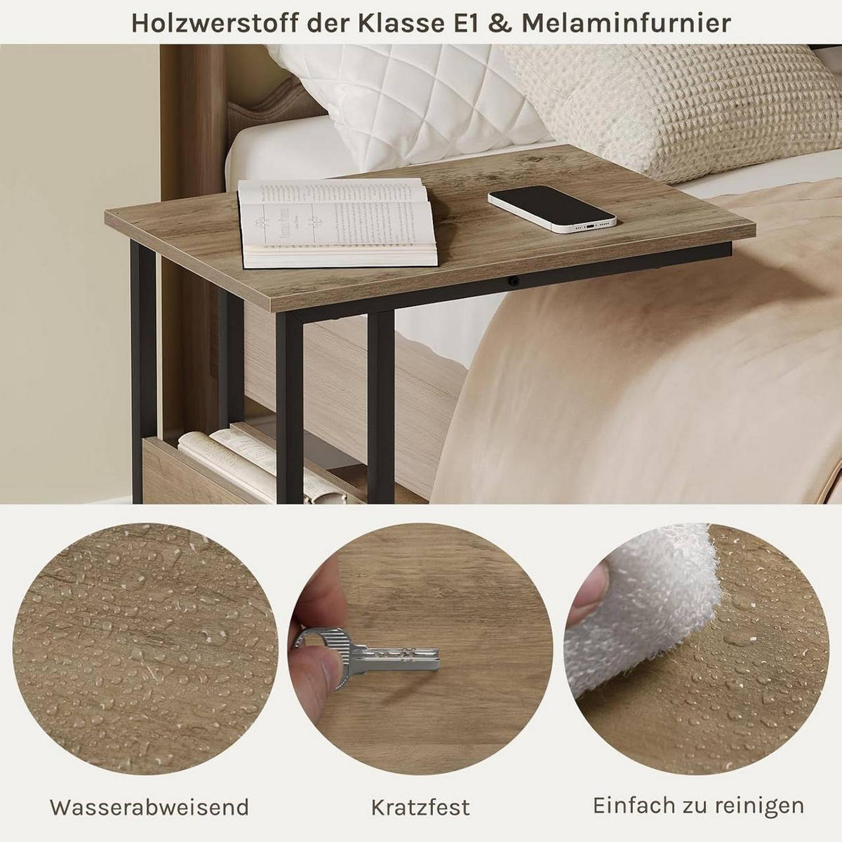 BEISTELLTISCH 55x36x59,5cm(BxTxH), Graue Holzoptik - Schwarz/Sonoma Eiche, Holzwerkstoff/Metall (36/55/59.5cm) - Woltu