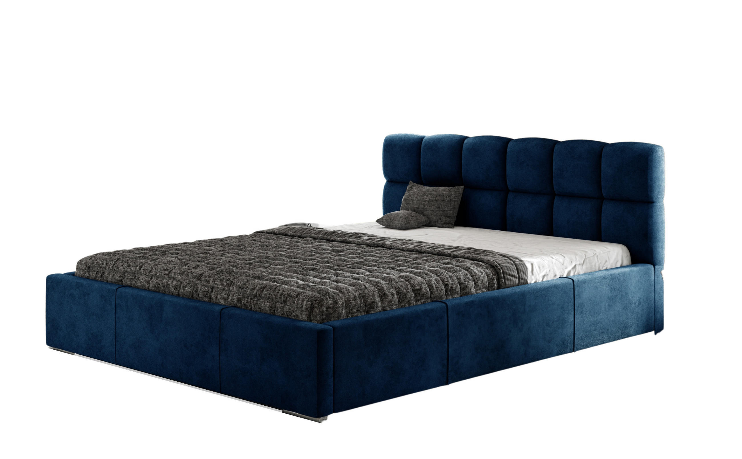 POLSTERBETT MALTA mit Kopfteil, 200 x 200 cm, Doppelbett mit Bettkasten und Lattenrost aus Metall, Velourstoff: Blau - Blau, Holz/Textil (200/200cm) - Agmat-Furniture