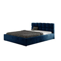 POLSTERBETT MALTA mit Kopfteil, 200 x 200 cm, Doppelbett mit Bettkasten und Lattenrost aus Metall, Velourstoff: Blau - Blau, Holz/Textil (200/200cm) - Agmat-Furniture