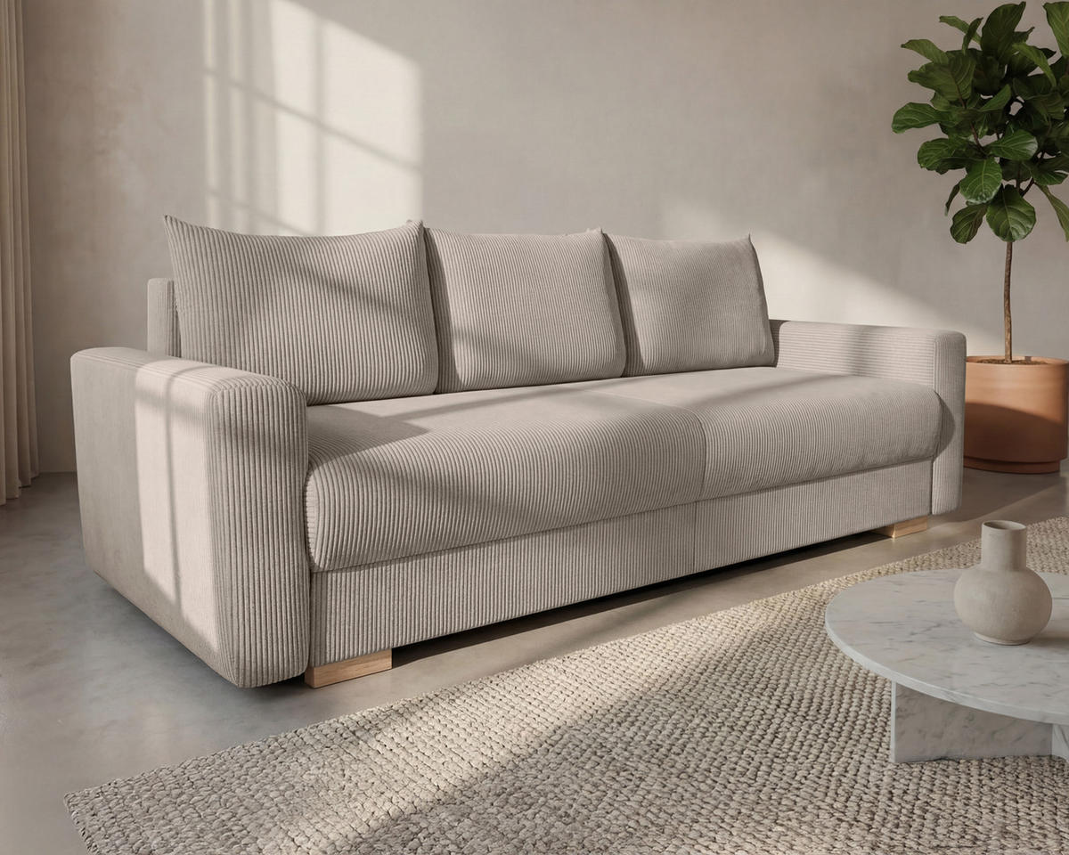 3-SITZER-SCHLAFSOFA ELMA mit Bettfunktion, hellbraun - Hellbraun, Holz (92.5/79/230cm) - Homesy