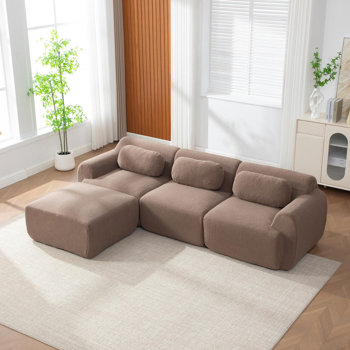 ECKSOFA Chenille Camel - Braun, Textil (271/177cm) - WISHDOR