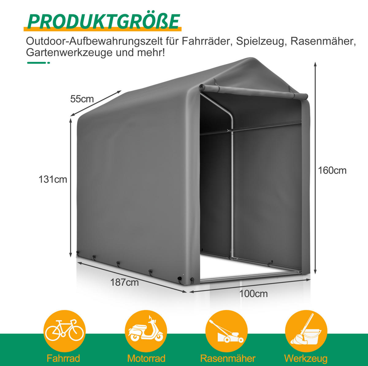 KLEINGARAGE aus verzinktem Stahl 187x100x160 cm in Dunkelgrau - Dunkelgrau, Metall (100/160/187cm) - Modfu