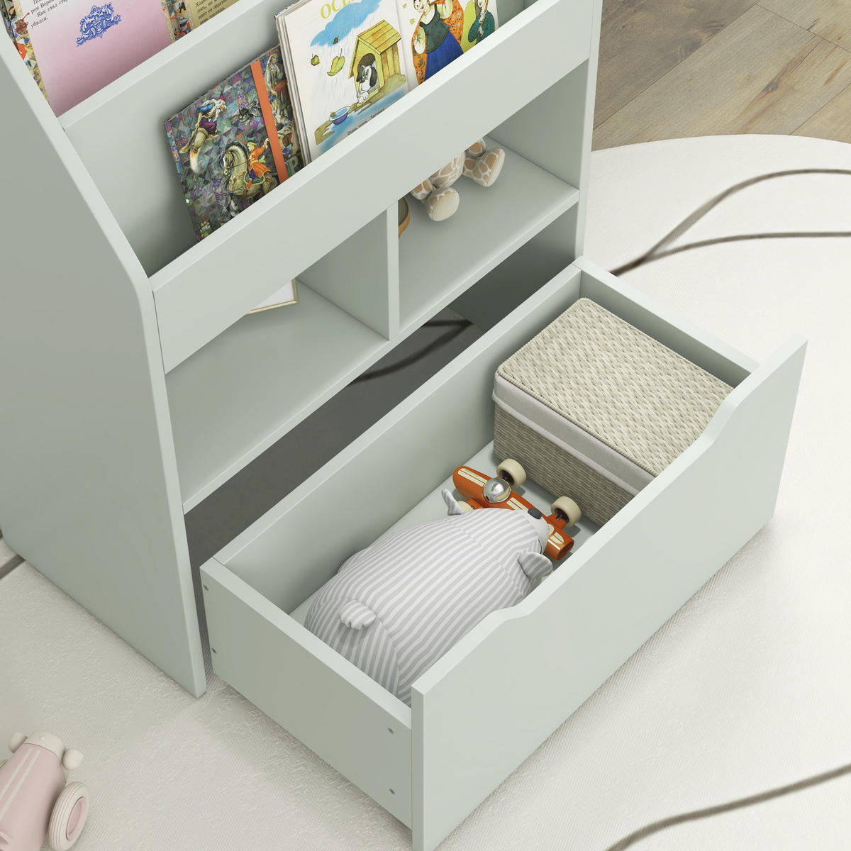 KINDERBÜCHERREGAL - Grün, Holzwerkstoff (29.9/90/60cm) - HOMCOM