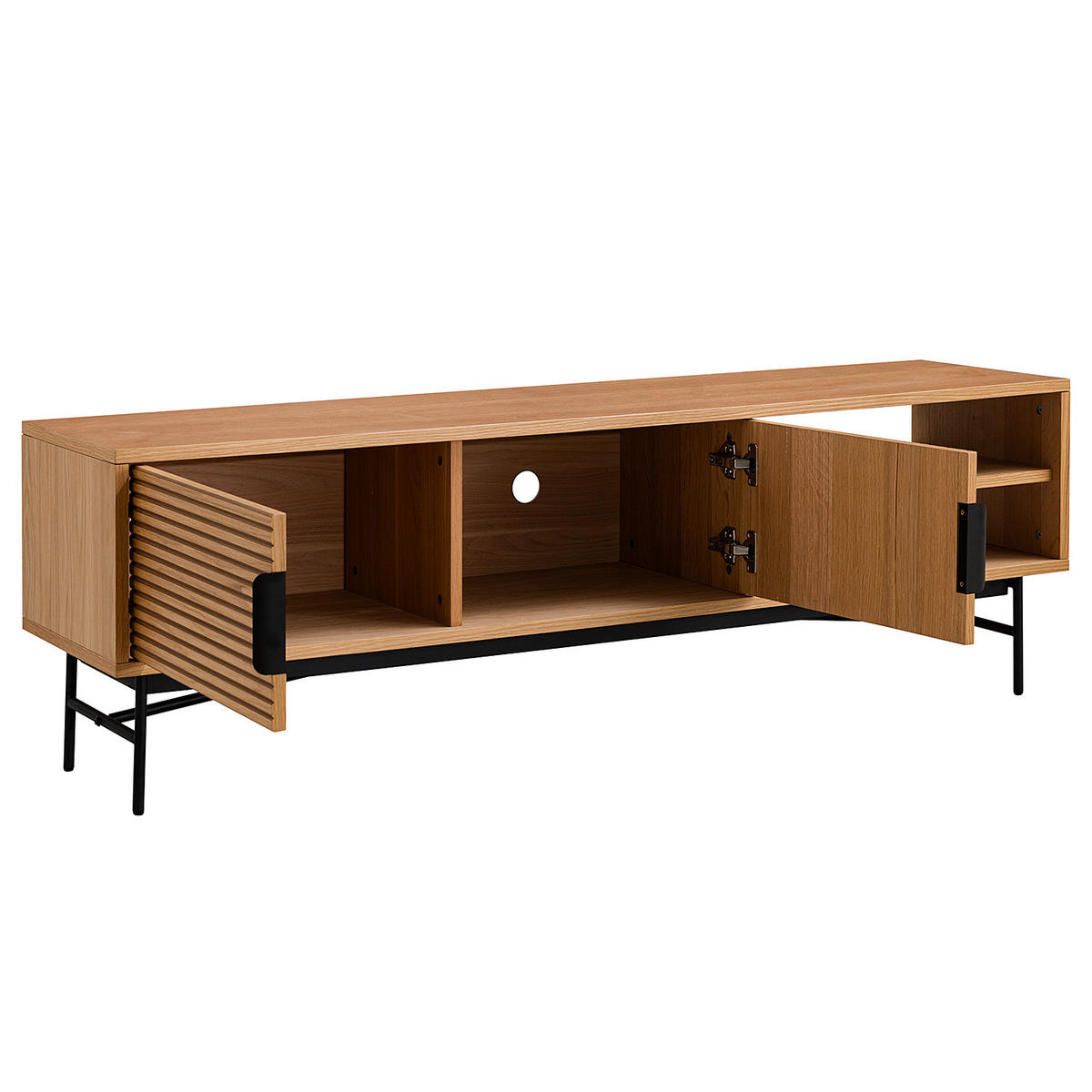 TV-LOWBOARD - MDF / Metall - Eichefarben/Schwarz, Holzwerkstoff/Metall (160/50/40cm) - home24