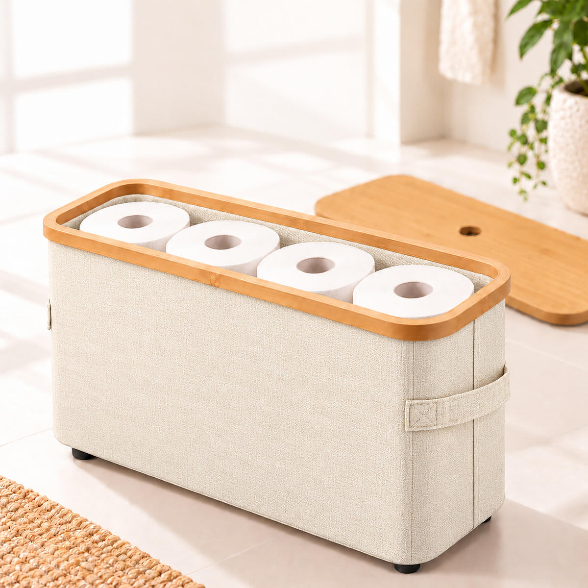 TOILETTENPAPIERBOX Beige Bambus 12 Rollen - Beige, Holz/Kunststoff (45/34.5/15cm) - Relaxdays