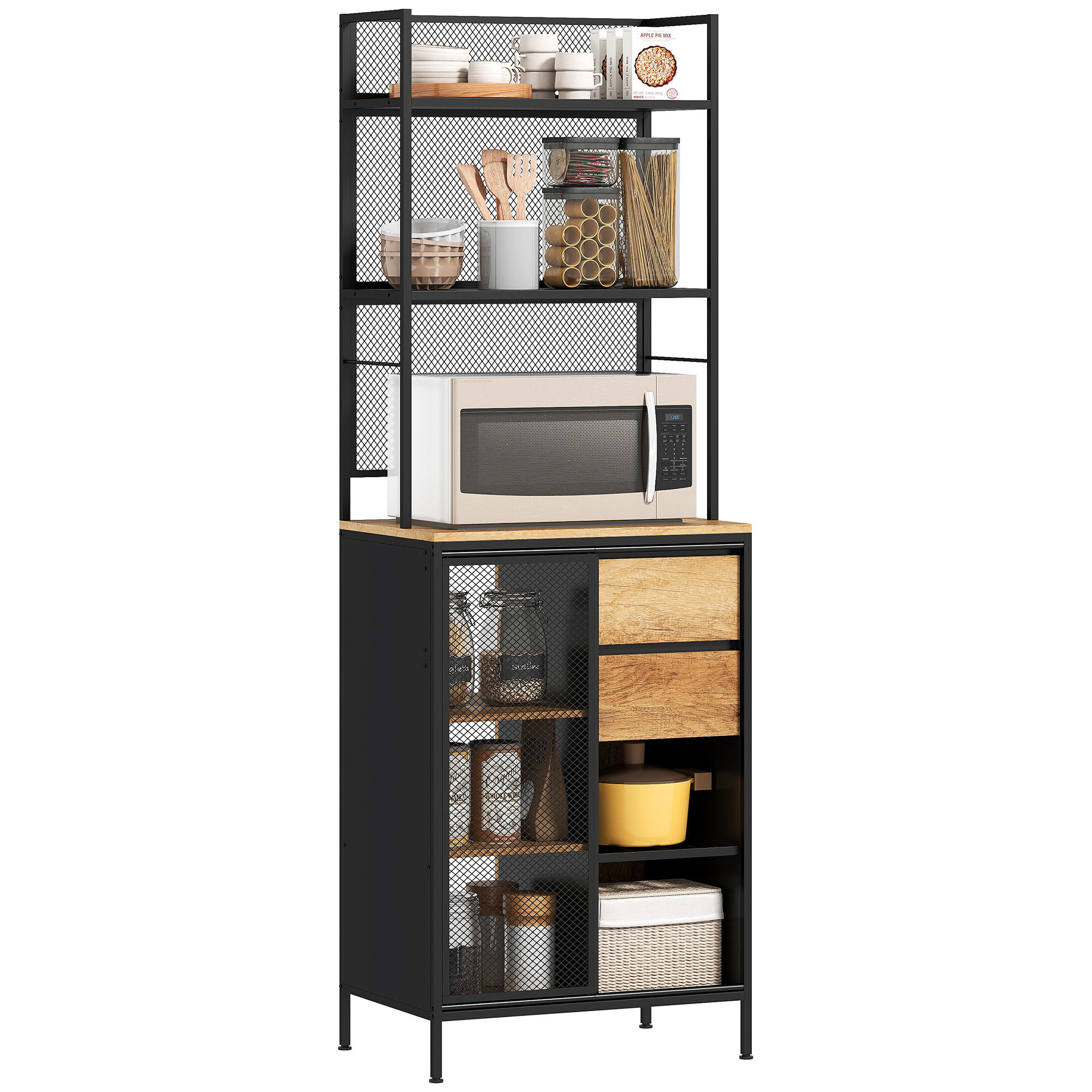 BUFFET DE-11219 Schiebetür mit Schublade & offenen Fächern Naturholz - Naturfarben, Holzwerkstoff (40/180/60cm) - ComfortXL